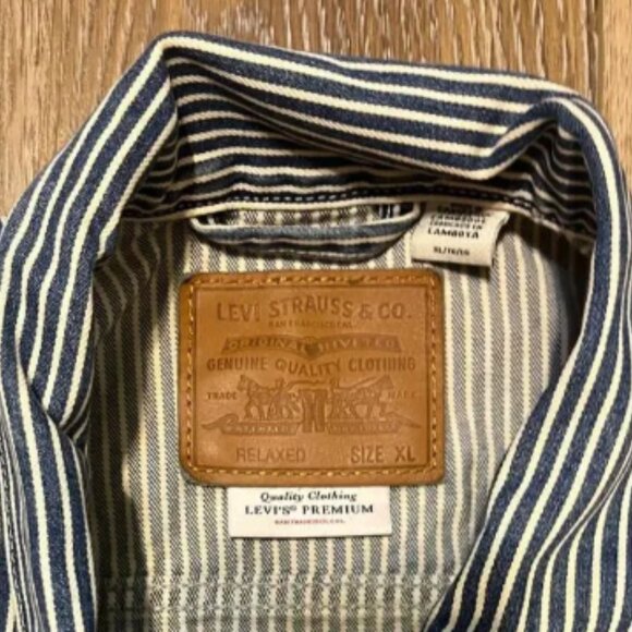 Levis Premium Denim Jean Trucker Jacket Mens XL Hickory Stripe Railroad Big E - Picture 5 of 6